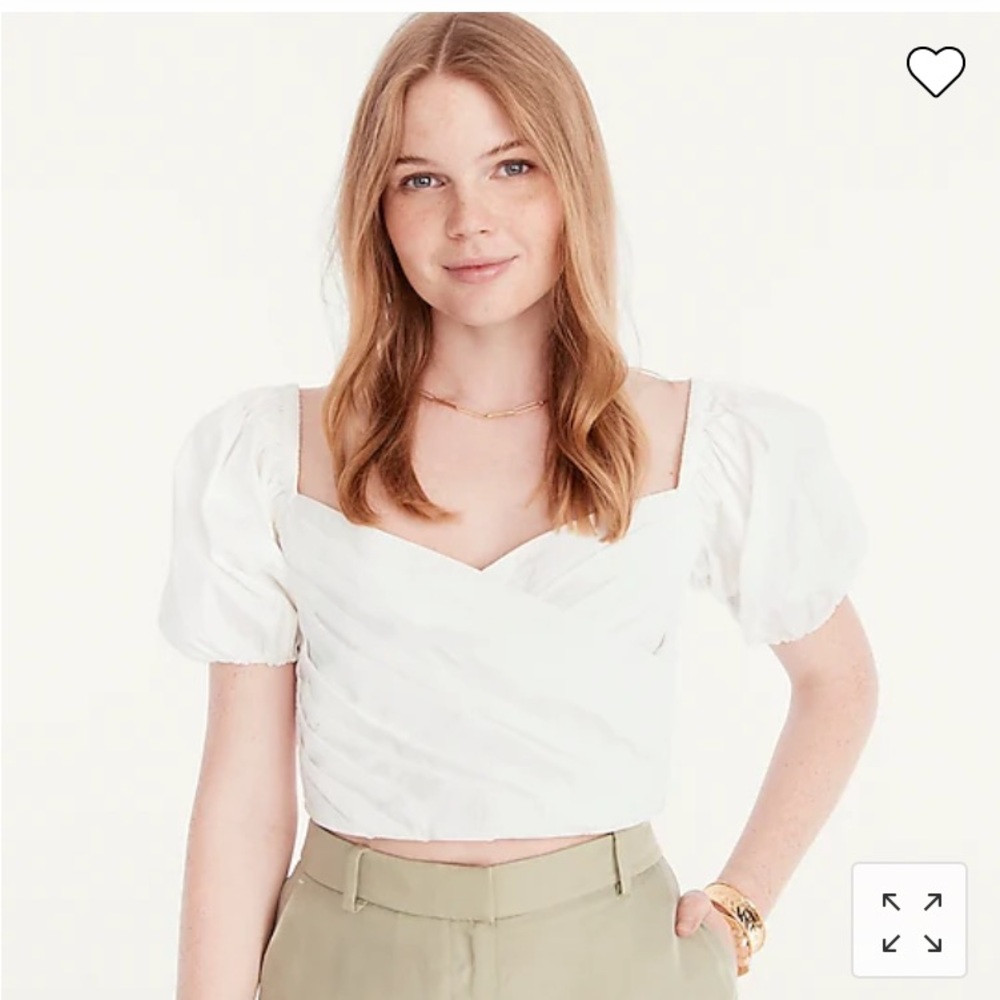 J. Crew White Puff Sleeve Crop Top (XXS)